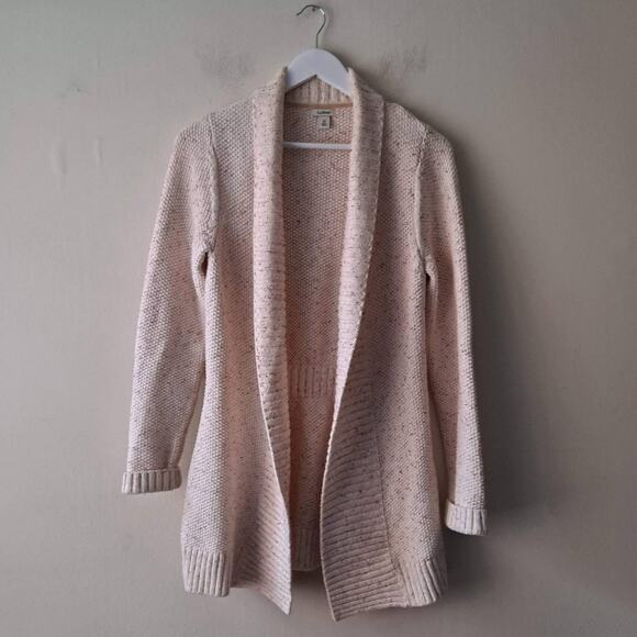 L.L. Bean Oatmeal Color Speckled Chunky Longline Open Cardigan Collar - Size XS - Picture 5 of 13